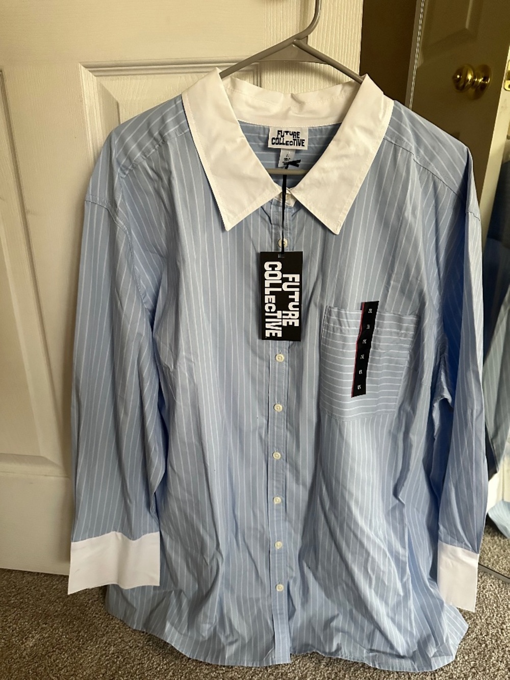 Future Collective Blue Pinstripe Oversized Button Down Shirt XL